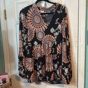 SPLA Black, pink, silver  Long Sleeve Blouse Size L.